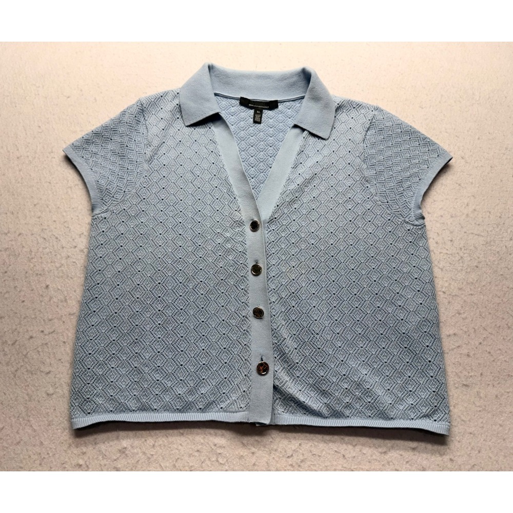 White House Black Market Blue Pointelle Short Sleeve Cardigan Women's Size XL
